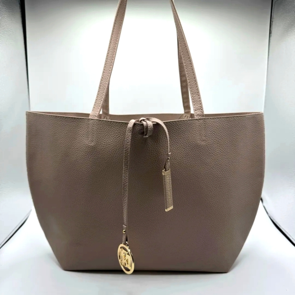 Badgley Mischka Tan Structured Tote with Gold Accents